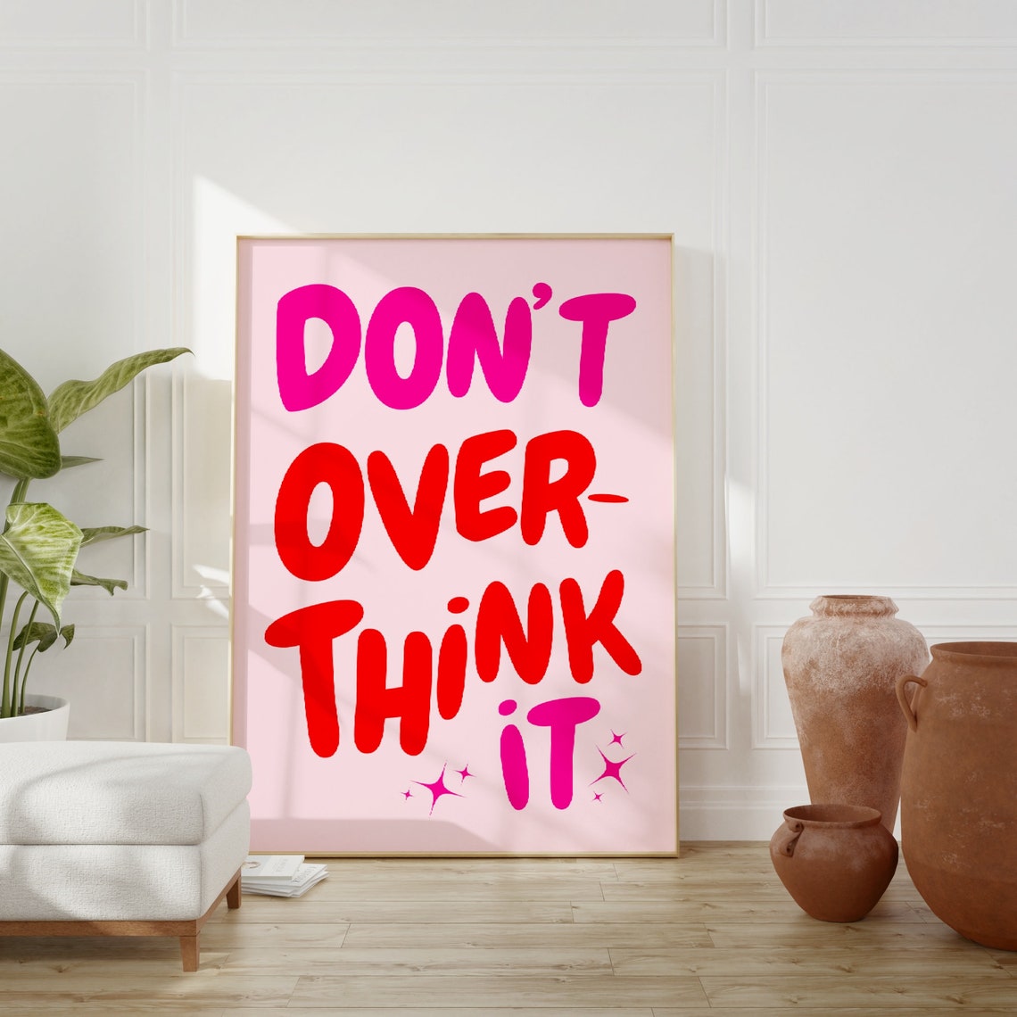 Dont Overthink It Pink Red Motivational Sparkle Quote Poster - Image 2