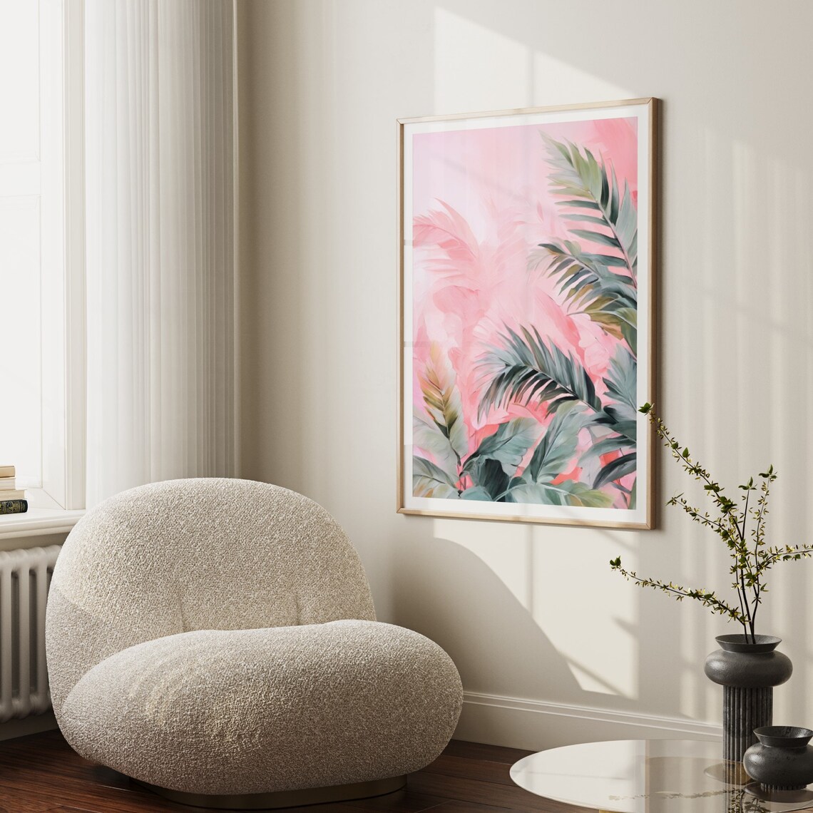 Pink Abstract Palm Tree Fronds Soft Watercolor Tropical Wall Decor Poster - Image 3