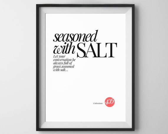 Seasoned With Salt Bible Verse Print Scripture Typography Poster Christian Affirmation Motivational Quote Kitchen Wall Art