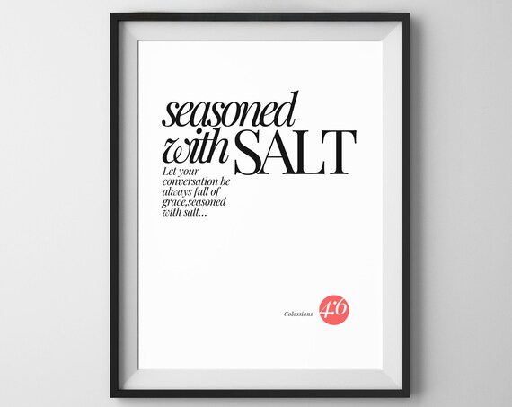 Seasoned With Salt Colossians 46 Scripture Typography Kitchen Poster