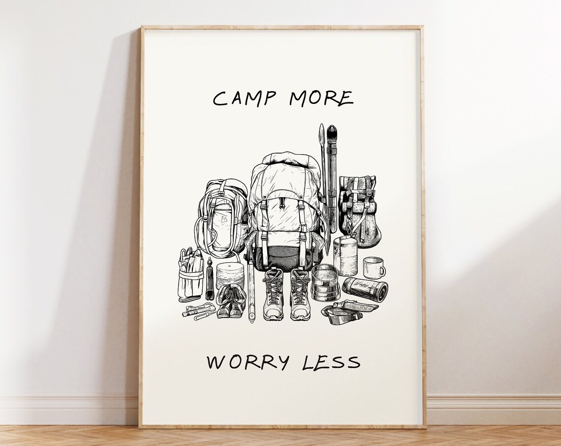 Camp More Worry Less Vintage Camping Art Print