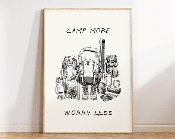 Camp More Worry Less Vintage Camping Art Print