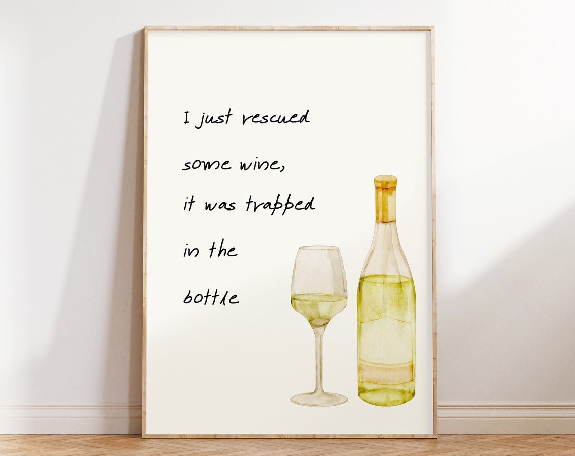 I Rescued Some Wine Funny Watercolor Wine Glass Quote Wall Poster