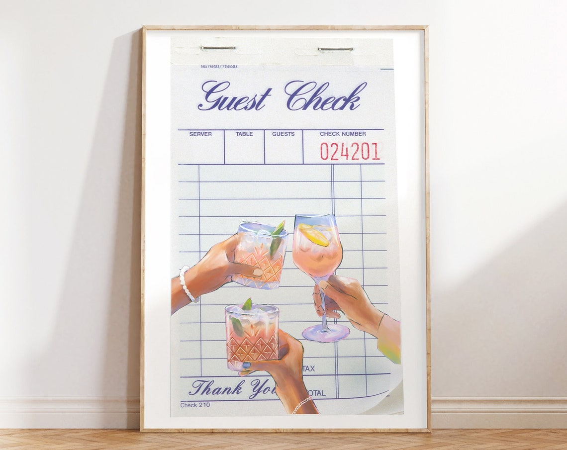 Guest Check Retro Cocktail Cheers Trendy Bar Cart Drink Poster