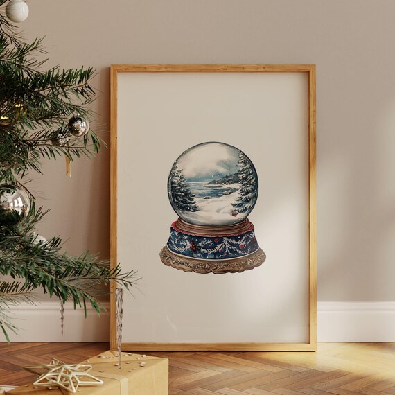 Watercolor Snow Globe Coastal Winter Scene Christmas Decor Poster