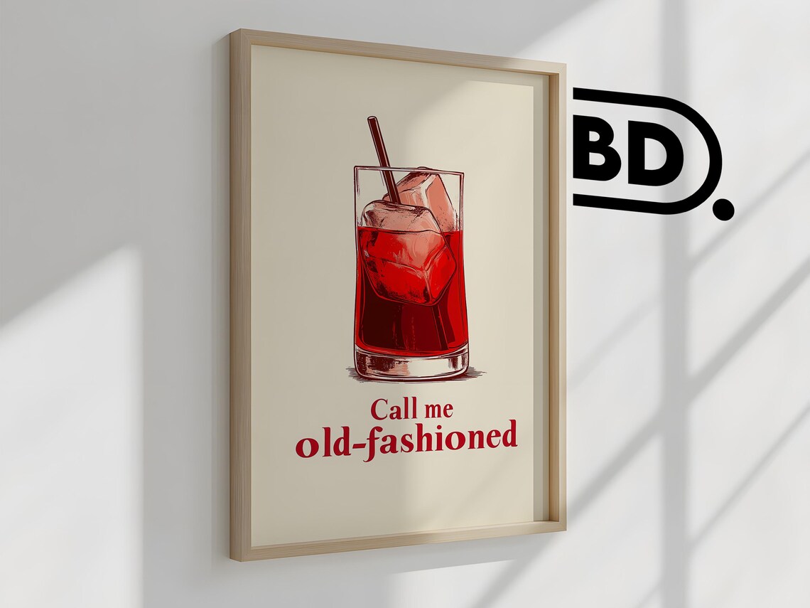 Call Me Old Fashioned Red Cocktail Quote Vintage Bar Cart Print - Image 2