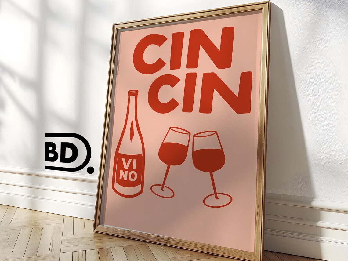 Cin Cin Wine Poster, Retro Kitchen Bar Decor - Image 3