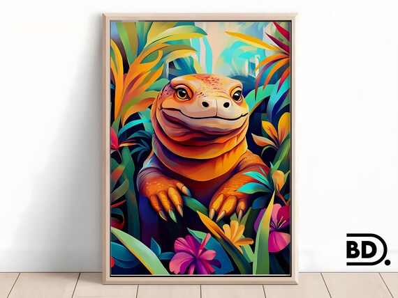Smiling Komodo Dragon Orange Lizard in a Tropical Jungle Poster