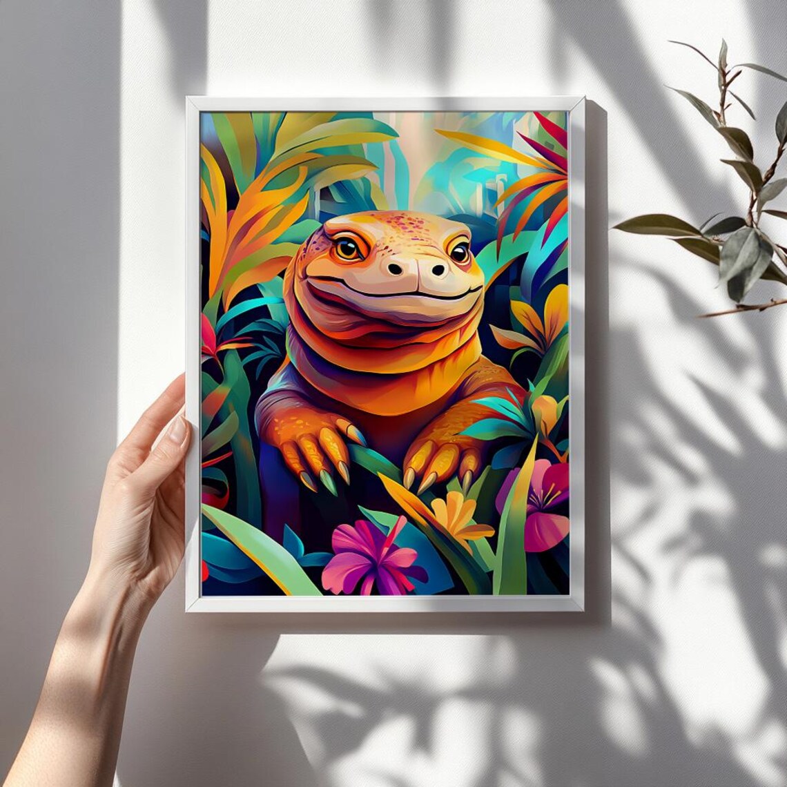 Smiling Komodo Dragon Orange Lizard in a Tropical Jungle Poster - Image 3
