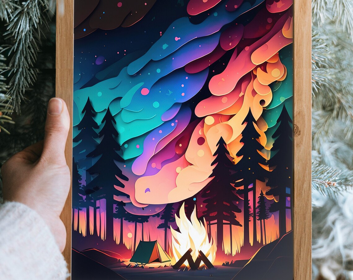 Camping Under the Stars Abstract Campfire Art Print - Image 5