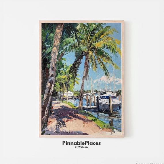 Miami Art Print Tropical Palm Trees Coastal Cityscape File