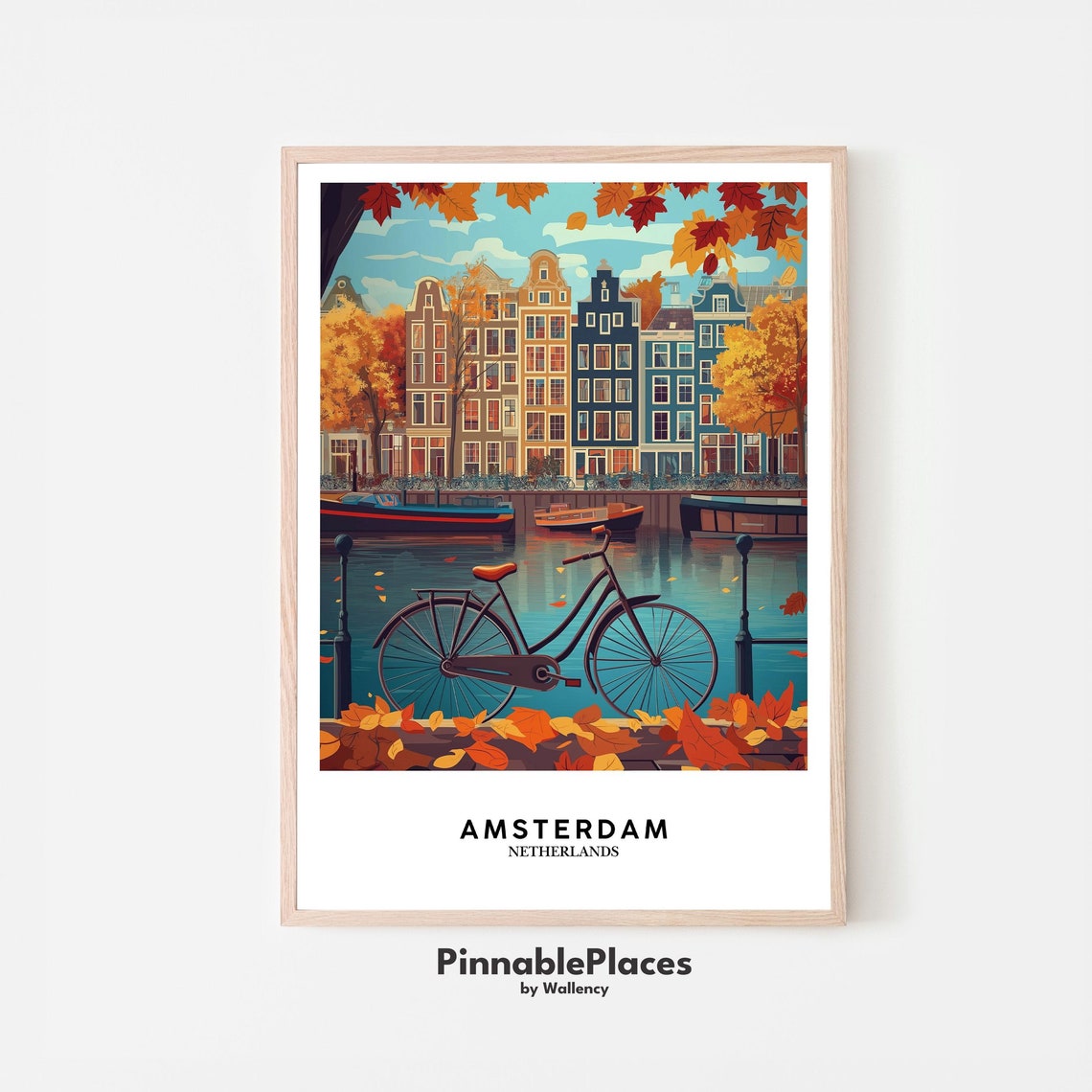 Amsterdam Canal Art Print Bicycle Flowers Illustration File