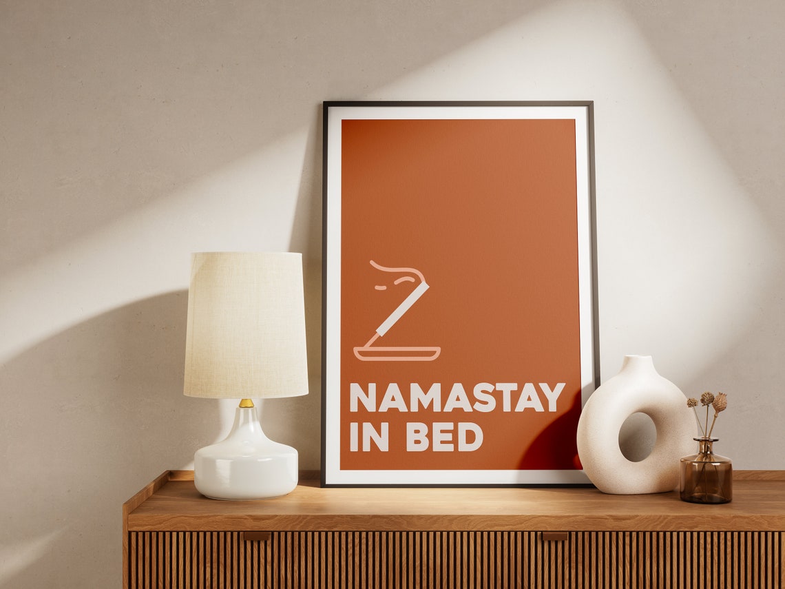 Namstay In Bed Wall Art Life Quote Print Meditation Art Print Bedroom Print Cream Poster Living Room Art Wall Decor Inner Peace Quote Poster - Image 3