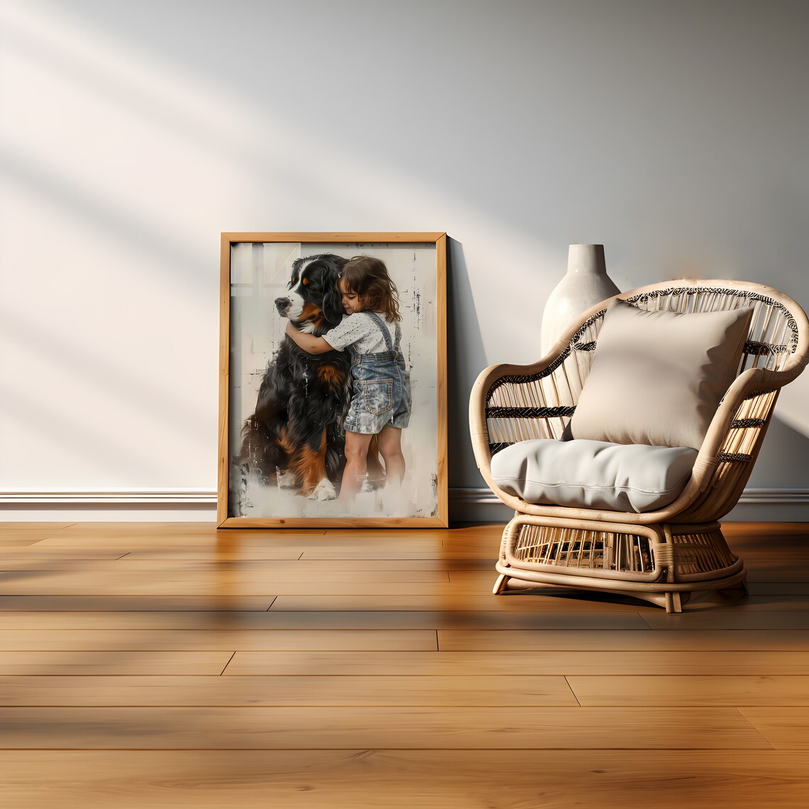 Girl Bernese Mountain Dog Art Print, Nursery Decor - Image 2