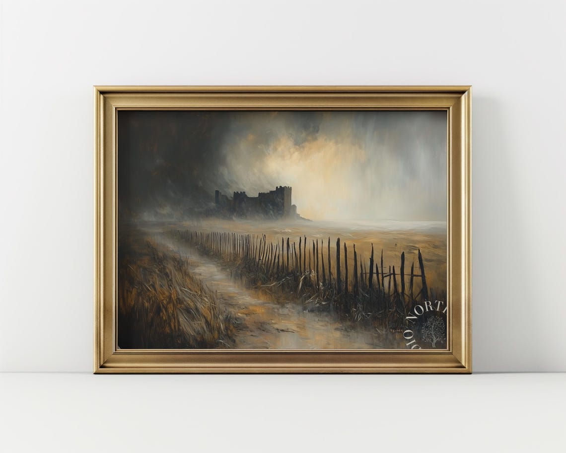 Misty Country Path to Castle Moody Earthy Oil Painting Poster