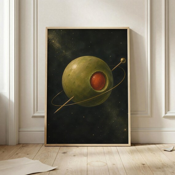 Martini Olive Planet Cosmic Cocktail Surreal Space Funny Wall Art