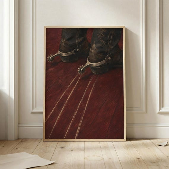 Cowboy Boots Spurs Poster, Rustic Ranch Decor