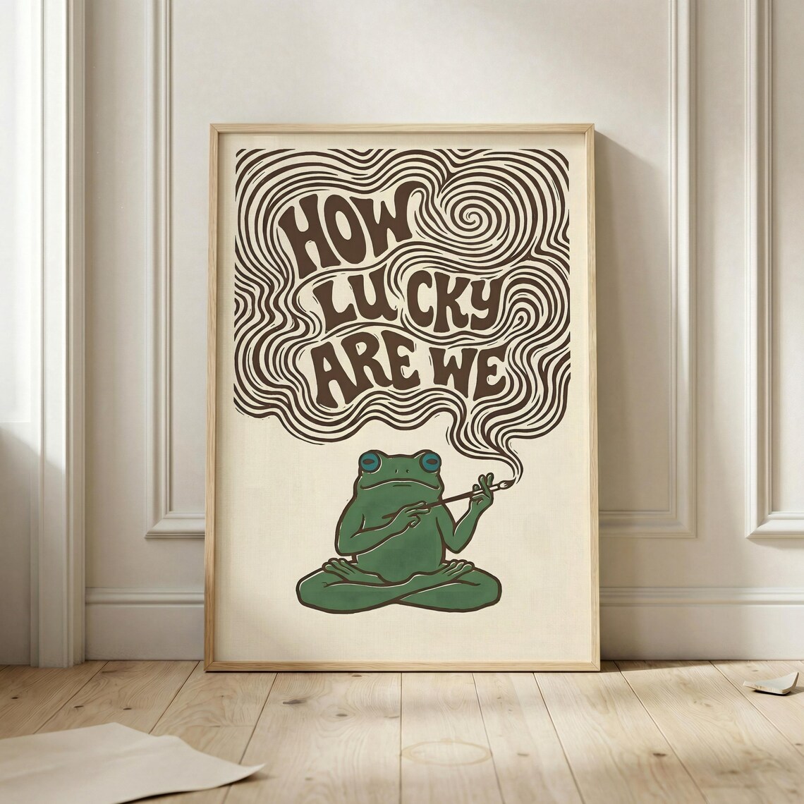 How Lucky Are We Frog Poster Whimsical Wall Art Print Positive Quote Retro Psychedelic Decor