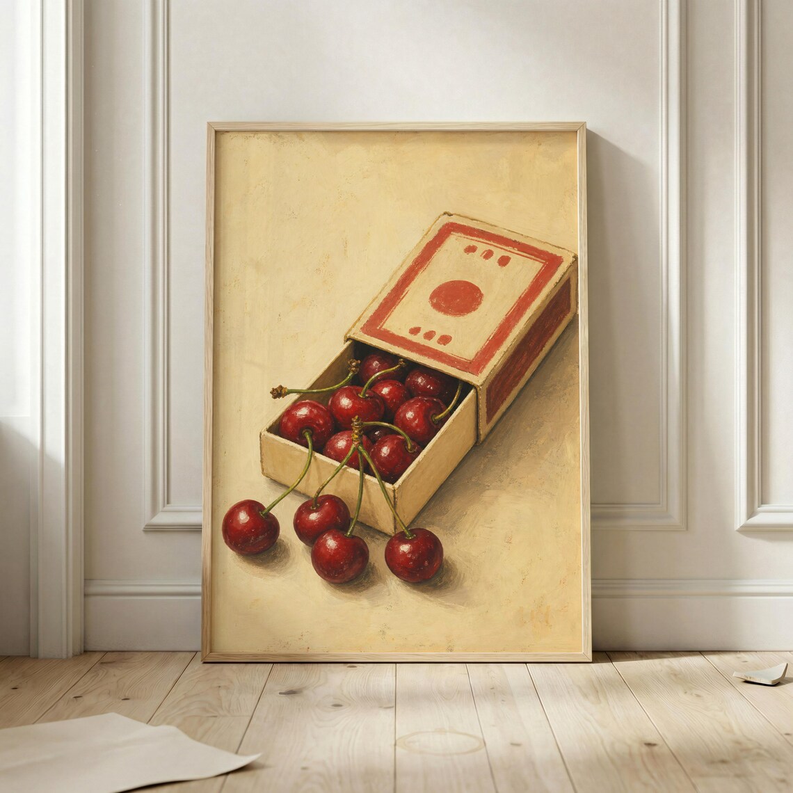 Cherry Matchbox Vintage Fruit Art Print, Retro Kitchen