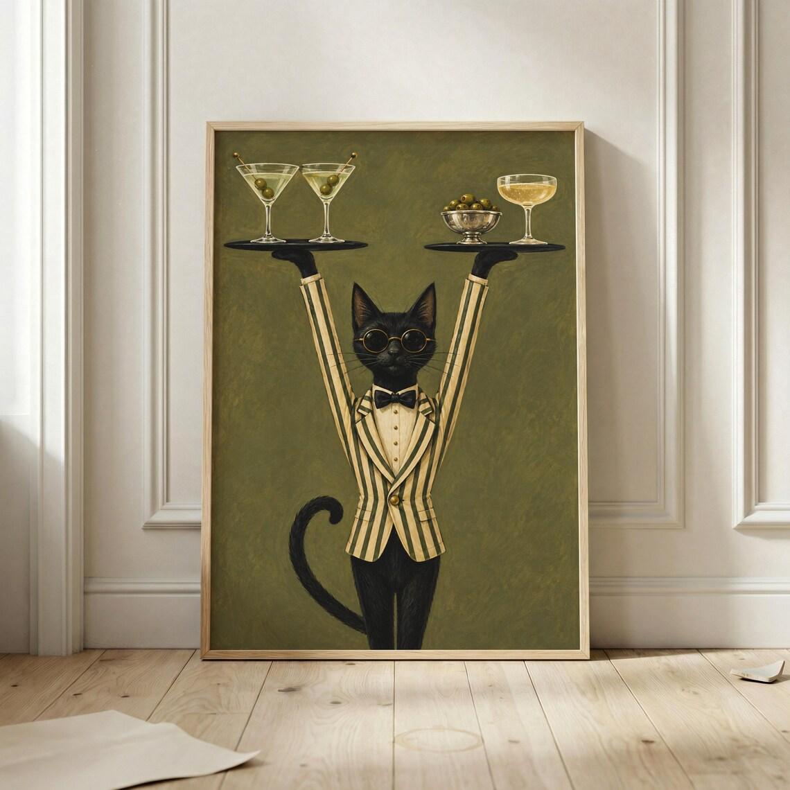 Black Cat Cocktail Vintage Bar Cart Art Print