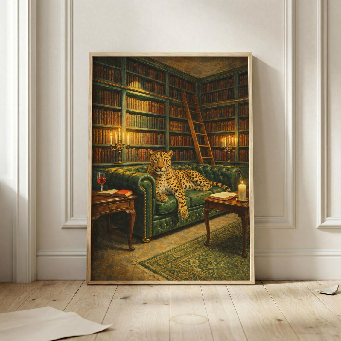 Leopard Library Vintage Reading Room Art Print