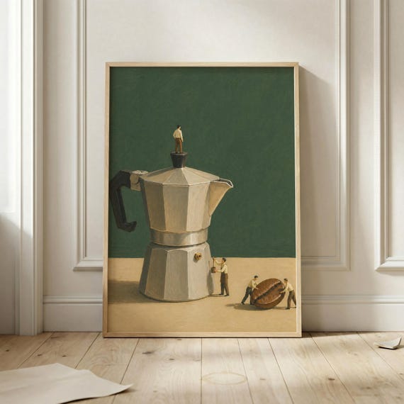 Moka Pot Coffee Wall Art Surreal Lover Poster Japanese Decor Vintage Espresso Kitchen Barista Gift Coffeehouse Artwork