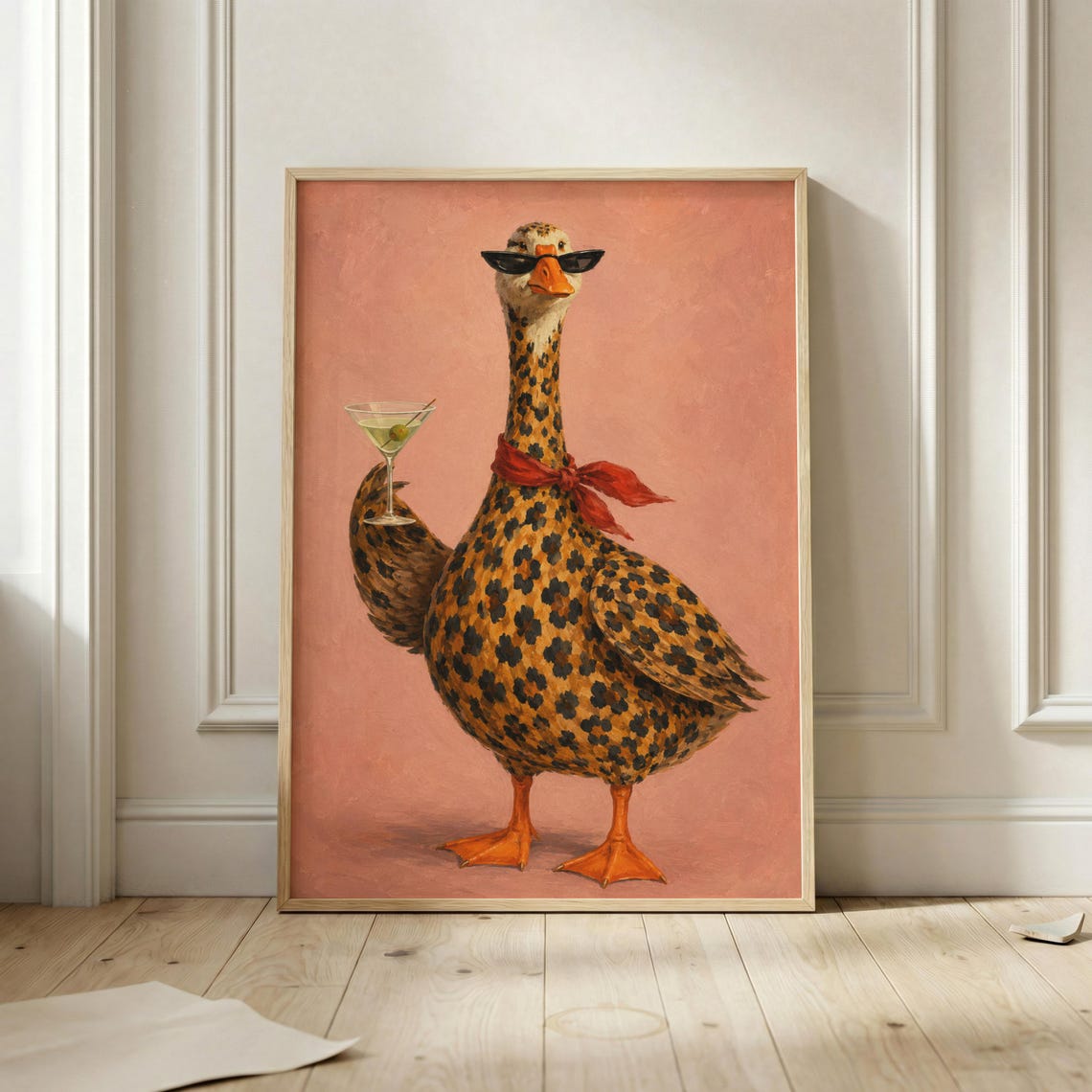 Leopard Coat Duck Martini Sunglasses Funny Fashion Icon Poster