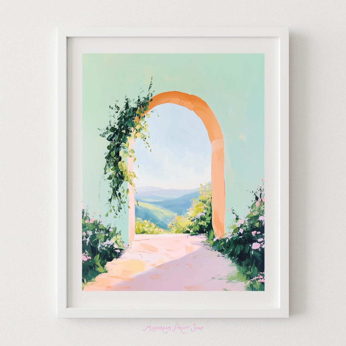 Orange Archway Overlook Vineyard Hills Minimalist Pastel Art Poster