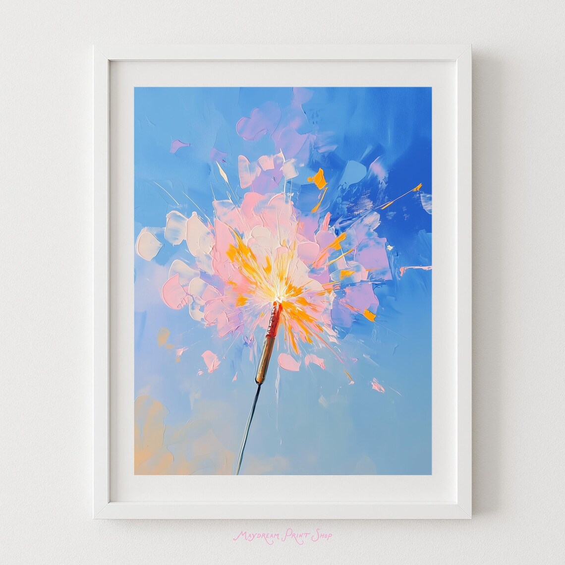 Pastel Sparkler Firework Celebration Painting Blue Sky Party Poster