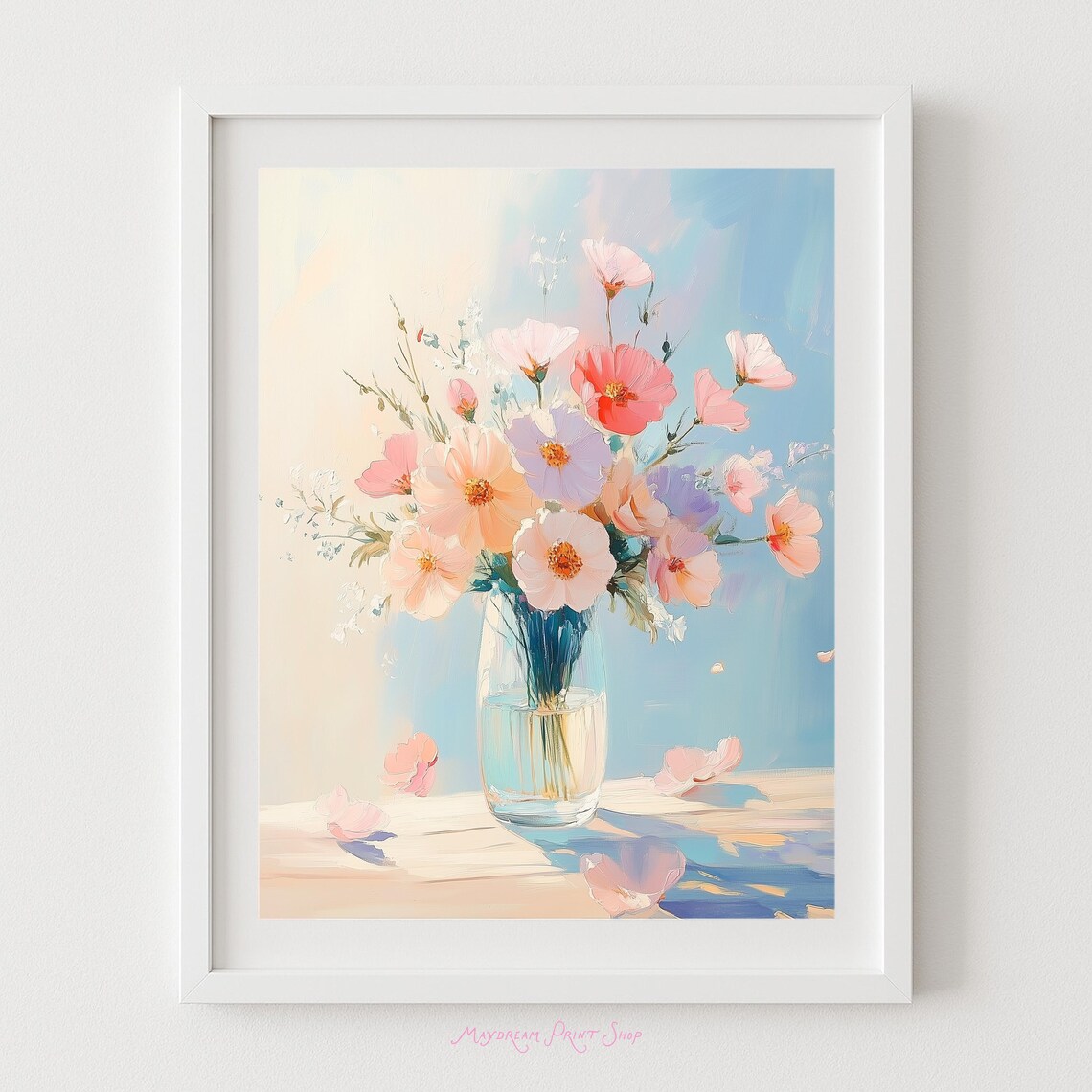 Pastel Floral Arrangement Art Print, Floral Still Life