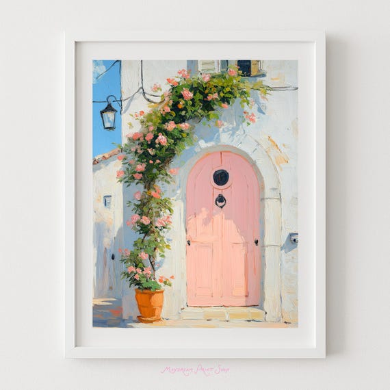 Peach Door European Travel Art Summer Print Salmon Pink Architecture Instant