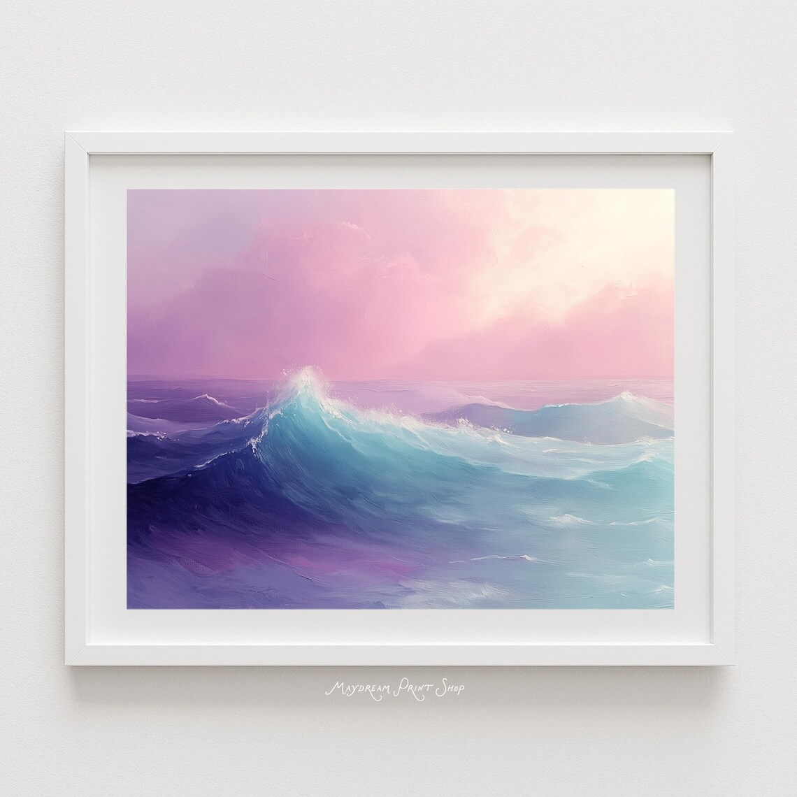 Purple Stormy Sea Waves Pastel Seascape Beach Painting Poster