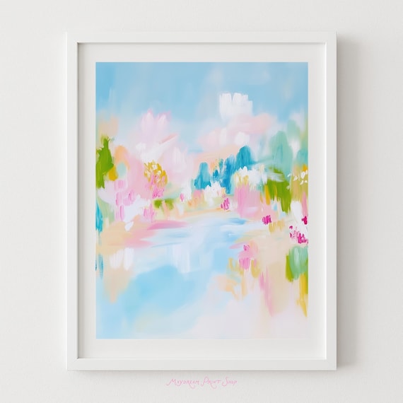 Abstract Pastel Landscape Art Print, Floral Impressionist