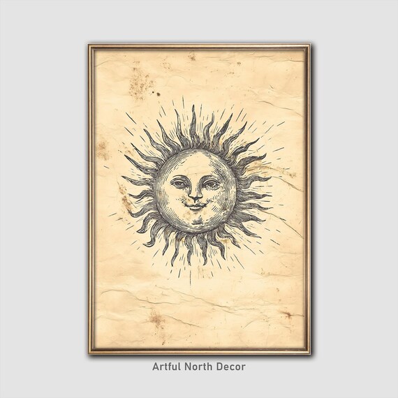 Vintage Sun Print Celestial Wall Art Antique Astronomy Illustration Academic Boho Decor