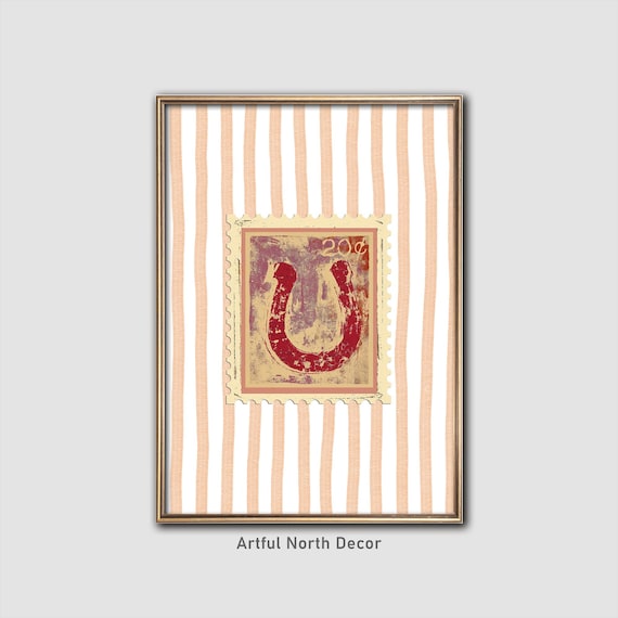 Vintage Horseshoe Stamp Art Print, Rustic Western