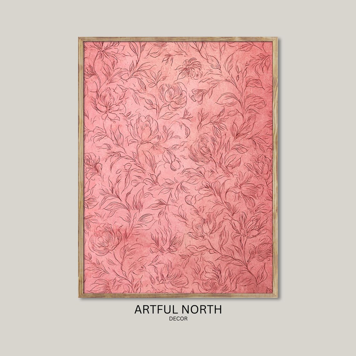 Pink Floral Botanical Print Vintage Farmhouse Wall Art