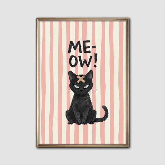 Black Cat Battle Print Witchy Wall Art