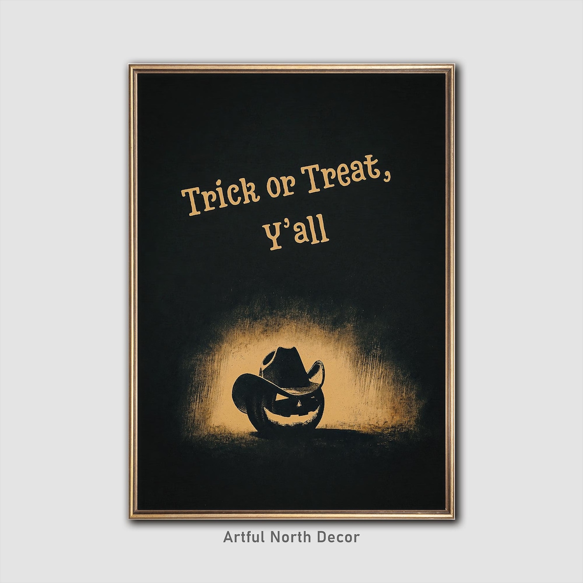 Trick or Treat Yall Gold Cowboy Pumpkin Western Halloween Poster