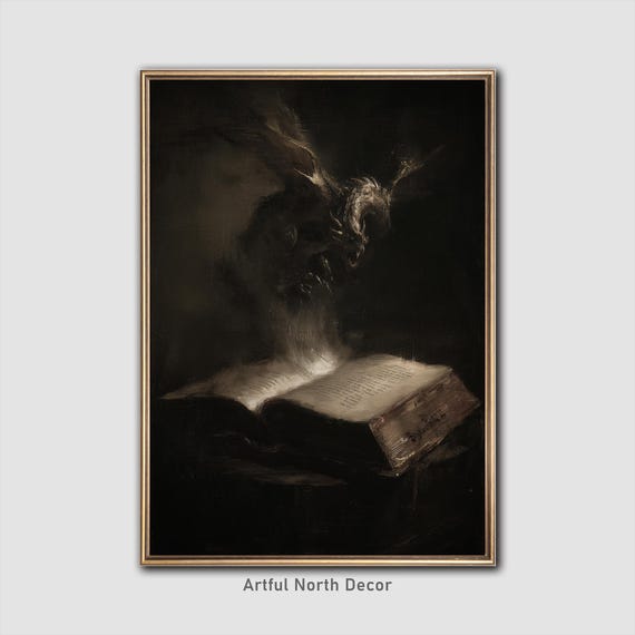 Dragon Book Art Print Dark Academia Gothic Decor