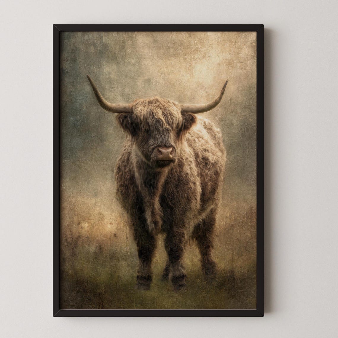 Highland Cow Portrait Rustic Farmhouse Country Distressed Style Poster
