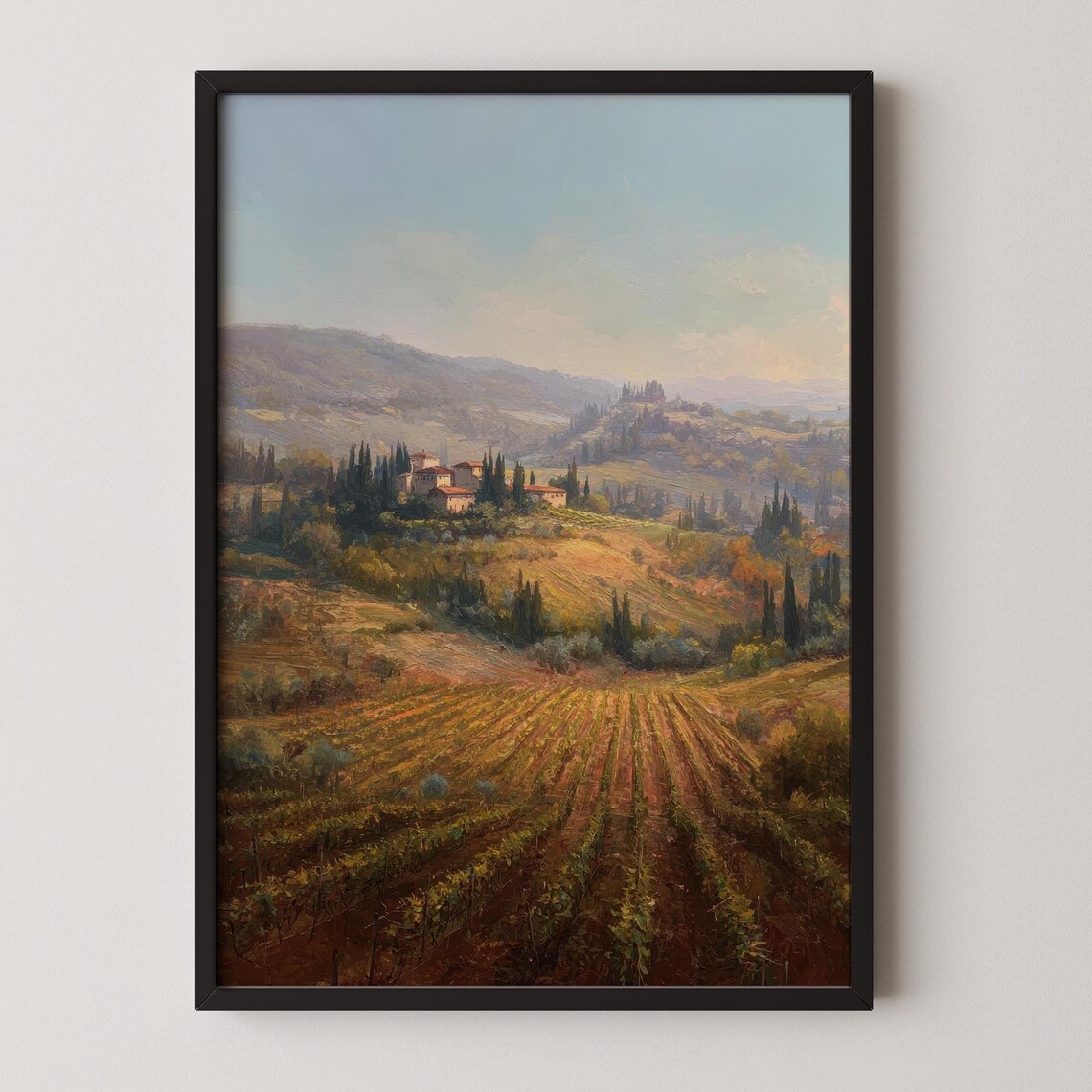 Tuscany Vineyard Painting Italian Countryside Rustic Hills Art Poster