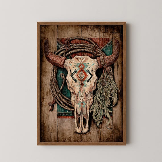 Farmhouse Cow Skull Art Print Rustic Southwestern Wall Decor