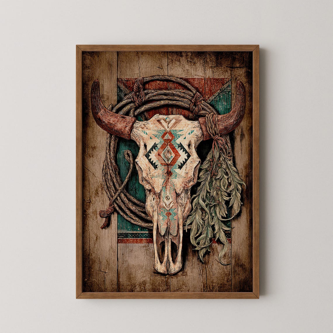 Painted Longhorn Skull Southwestern Tribal Pattern Art Poster