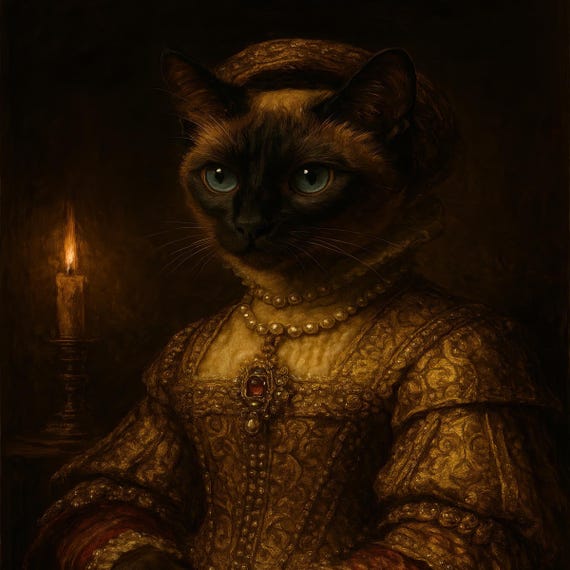 Siamese Cat Renaissance Portrait Moody Pet Art
