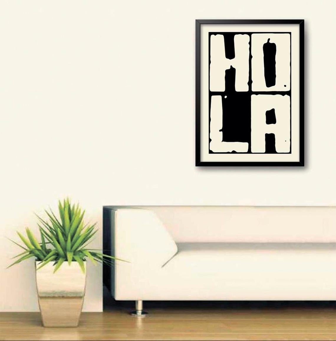 Bold Hola Typography Spanish Greeting Black Cream Graphic Poster - Image 3