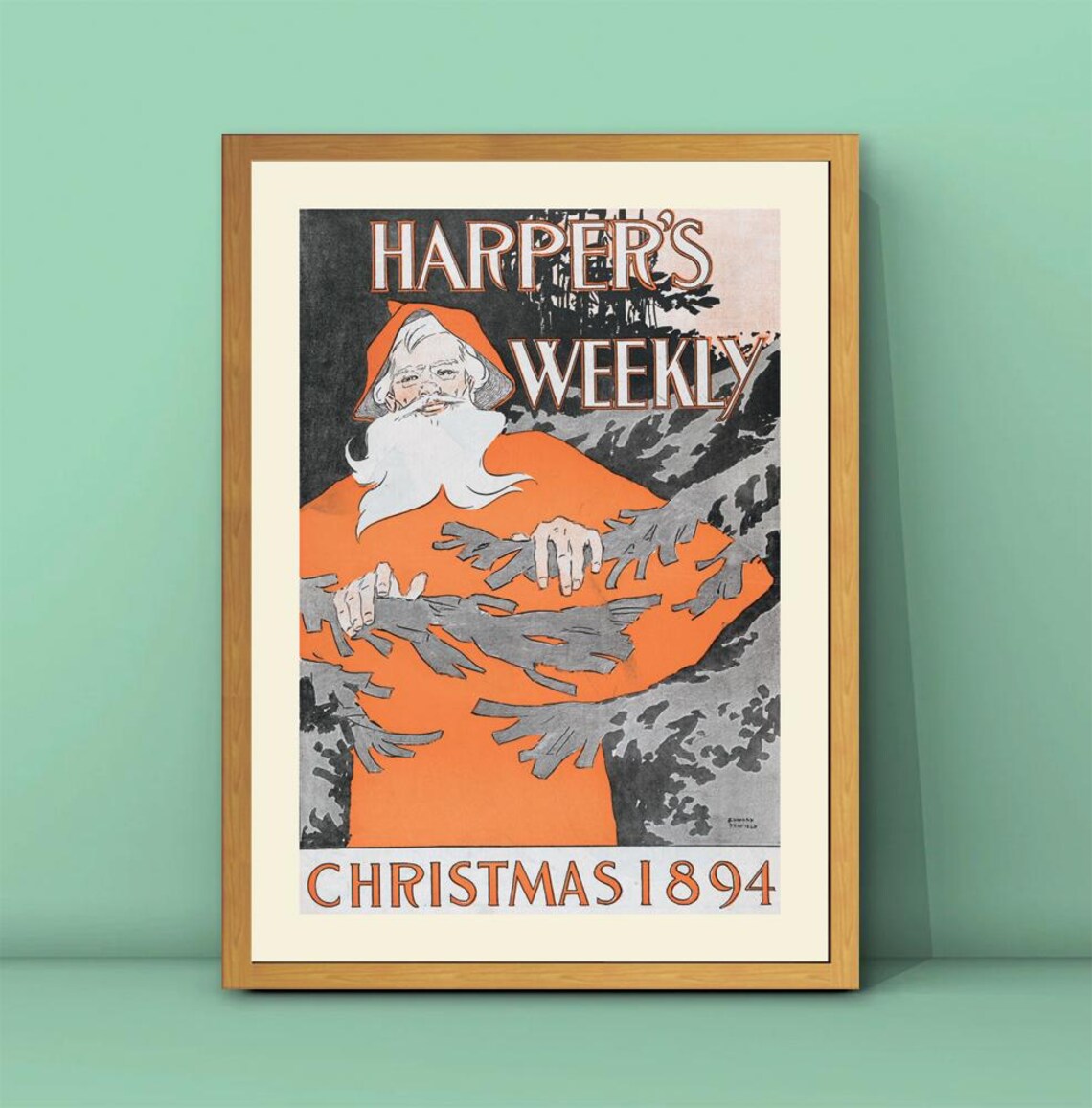Harpers Weekly Christmas 1894 Penfield Santa Claus Magazine Poster