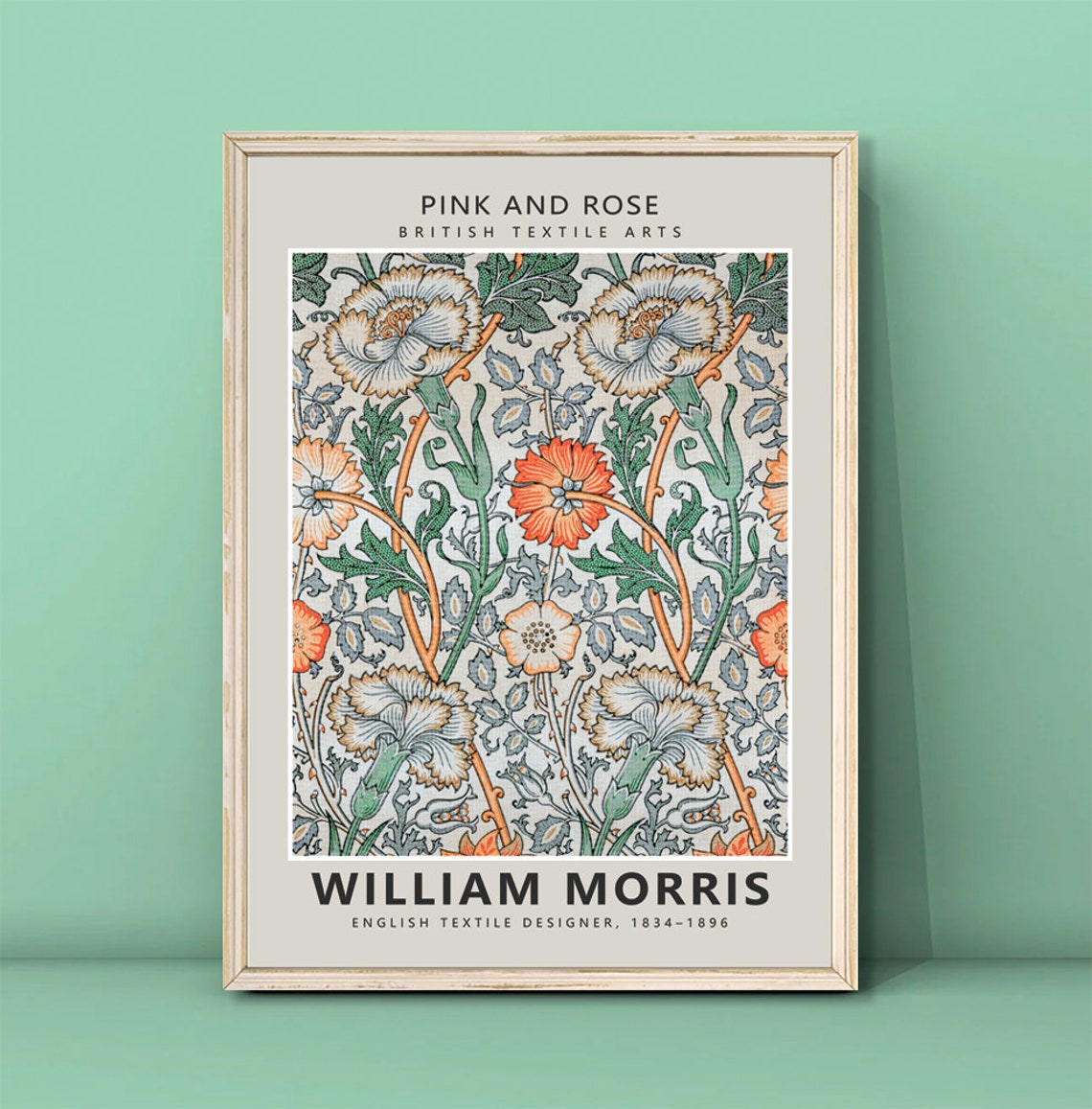 William Morris Pink and Rose Textile Pattern Poster Vintage Wall Decor