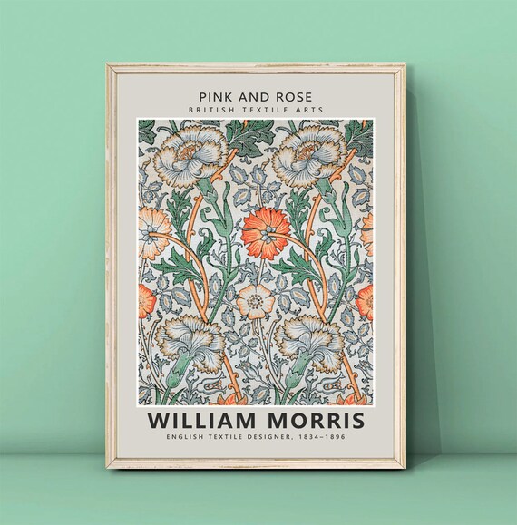 William Morris Pink and Rose Textile Pattern Poster Vintage Wall Decor