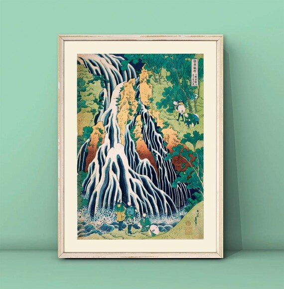 Hokusai Pilgrims At Kirifuri Waterfall Print Asian Art Hokusai Poster Japanese Print Waterfall Painting Hokusai Painting
