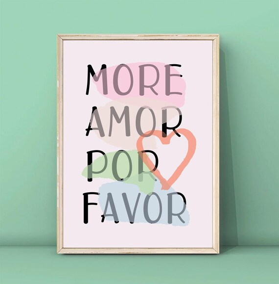 More Amor Por Favor Pastel Watercolor Heart Love Quote Wall Print